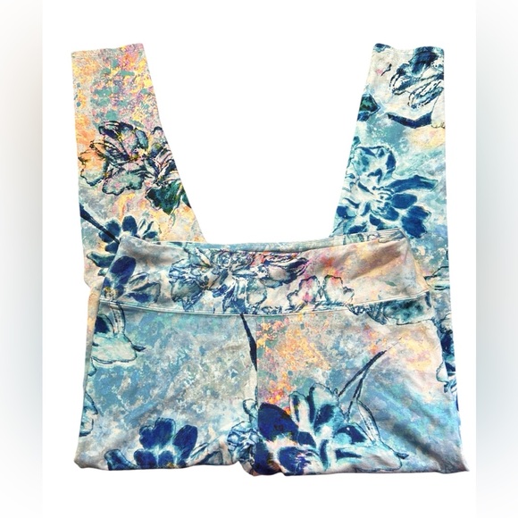 SOFT SURRONDINGS womens leggings Blue Floral Superslim Myriad High Rise Knit EUC - Picture 6 of 10